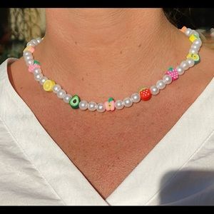 Trendy fruit and pearl beaded necklace